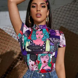 Stylecast X Slyck Graphic Print High Neck Fitted Top-47