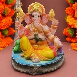 Vrinban International Beige And Gold-Toned Religious Ganesha Idol Marble Showpiece-image-97