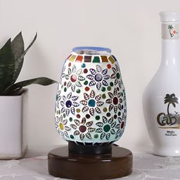 Aura White & Blue Textured Glass Cylinder Shaped Table Lamp With Base-picture-47