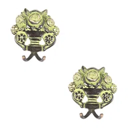 IndianShelf Grey and Yellow 2 Pieces Floral Textured Brass Wall Hooks-0