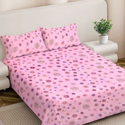 FABINALIV Pink & Blue Floral Woollen 300 TC Double King Bedsheet Set-2.50mX2.25m-picture-14