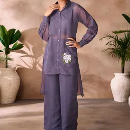 ODETTE Embroidered Shirt Collar Shirt With Trousers Co-Ords-image-32