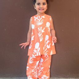 Mamma's Bear Girls Floral Printed Round Neck Pure Cotton Tunic With Palazzo-image-52