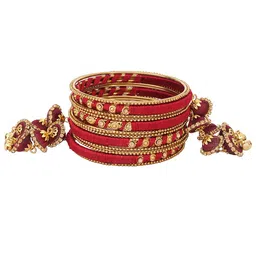ZULKA Set Of 24 Artificial Stones Studded and Beaded Thread Latkan Bangles image 4