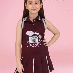 CUTECUMBER Girls Shirt Collar Satin Drop-Waist Dress-32