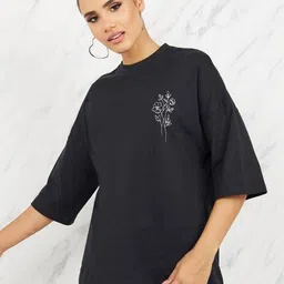 Mast & Harbour Floral Printed Drop-Shoulder Sleeves Cotton Oversized T-shirt-picture-26