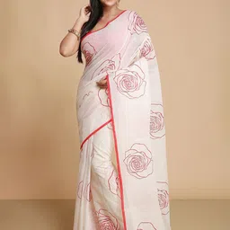 WoodenTant Floral Pure Cotton Tassel Saree-picture-56