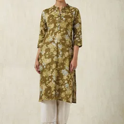 Soch Floral Printed Mandarin Collar Pure Cotton Straight Kurta-picture-25