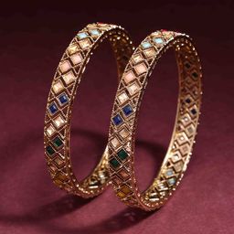 PANASH Set of 2 Gold-Plated Stone Studded Bangles-12