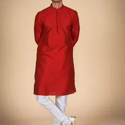 Dulha Ghar Self Design Mandarin Collar Raw Silk Jacquard Kurta With Pyjamas-picture-23