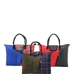 Kuber Industries Set Of 3 Checked Shopper Foldable Shoulder Bags-38
