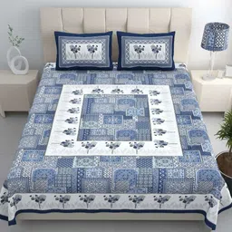 LIVING ROOTS Blue Ethnic Motifs Printed 210 TC Cotton King Bedsheet with 2 Pillow Covers-image-11