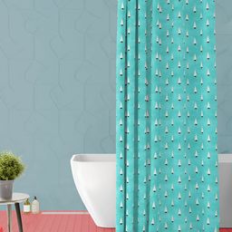 ArtzFolio Turquoise Blue & White Geometric Printed Waterproof Shower Curtain-picture-18