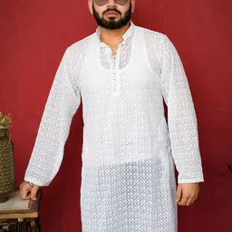 Echo Ethnic Men Ethnic Motifs Embroidered Chikankari Handloom Georgette Kurta-38