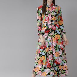BAESD Floral Printed Tie-Ups Detail Georgette Shirt Midi Dress-image-13