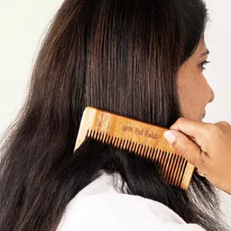 Nat Habit Set of 2 Oil Treated Kacchi Neem Comb - Small Size & Wide Tooth image 4
