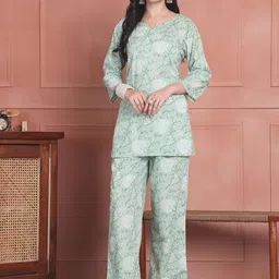 Aawari Printed V Neck Top With Trousers Co-ords-image-50