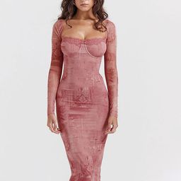 LULU & SKY Women Abstract Sweetheart Neck Bodycon Midi Dress-picture-13