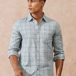 WROGN Men Comfort Slim Fit Tartan Checked Spread Collar Cotton Casual Shirt-picture-47