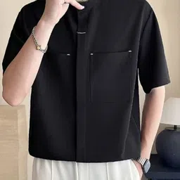 Mast & Harbour Men Relaxed Fit Solid Mandarin Collar Cotton Casual Shirt-picture-7
