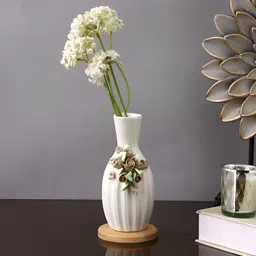 Myntra Elegant Homes White & Beige Floral Textured Bottle Shaped Ceramic Vase-image-27