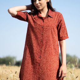 JITI Ethnic Motifs Printed Shirt Collar Pure Cotton Shirt And Palazzo-image-37