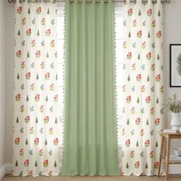 URBAN SPACE Green & White Set of 3 Ethnic Motifs Long Door Curtain-image-80