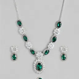 MANSIYAORANGE Rhodium Plated Crystal AD Gemstone-Studded Jewellery Set-1