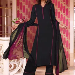 Aaghnya Women Solid Kurta with Palazzo & Dupatta image 4