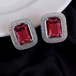 Opal Touch Rhodium-Plated Crystal Studded Square Shaped Studs image 3