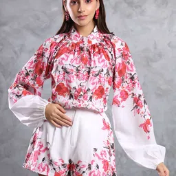 TANDUL Floral Printed High Neck Shirt With Shorts-image-21
