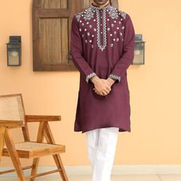 KRAFT INDIA LUXE Men Ethnic Motifs Embroidered Regular Sequinned Kurta with Trousers-image-73