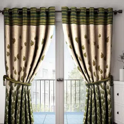Aura Green & Cream-Coloured 2 Pieces Floral Printed Door Curtains-image-36