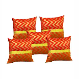 Pink Parrot Red & Yellow 5 Pieces Chevron Woven Design Square Cushion Covers-5