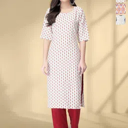 HERE&NOW Selection Of 3 Floral Printed Round Neck Straight Kurtas-picture-56