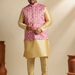 SOJANYA PLUS Men Ethnic Motifs Printed Regular Kurta with Pyjamas with Nehru Jacket-image-17