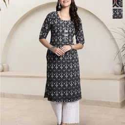 HERE&NOW Selection Of 3 Floral Printed Round Neck Straight Kurtas-image-94