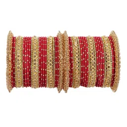 zulka Set of 46 Non-Precious Metal Base and studded with Zircon Gemstone or Zari Dotted Bangles-picture-27