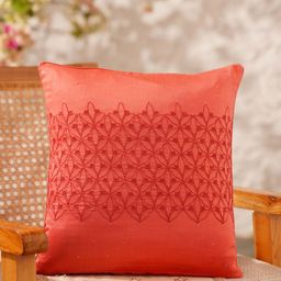 JAYPORE Orange Ethnic Motifs Embroidered Chanderi Square Cushion Cover-44