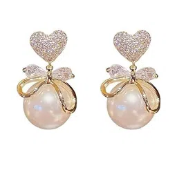 Inara Robes Western Korean Style Studded Heart Bow Pearl Stud Earrings-picture-15