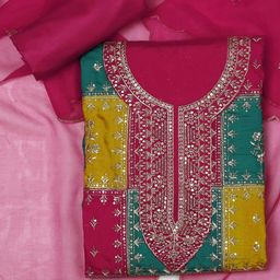 SALWAR STUDIO Floral Embroidered Sequinned Unstitched Dress Material-image-86