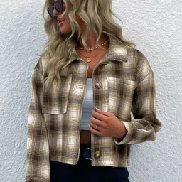 KPOP Women Checked Open Front Jacket image 1