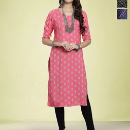 Moda Rapido Selection Of 3 Geomtric Printed Round Neck Straight Kurtas-image-78