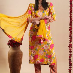 KALINI Women Floral Printed Regular Kurta with Trousers & With Dupatta-53