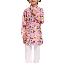Funny Bones Clothings Boys Printed Regular Linen Kurta with Pyjamas-picture-1