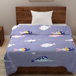 HOSTA HOMES Blue & Pink Cartoon Characters AC Room 210 GSM Reversible Single Bed Comforter-59