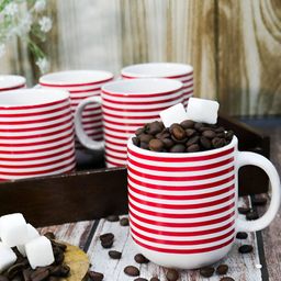 Femora Red & White 6 Pieces Printed Ceramic Glossy Cups 180 ml each-50