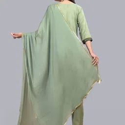 FULPARI Women Green Printed Regular Kurta with Trousers & With Dupatta image 2