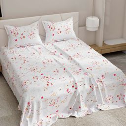 EverHOME Manzar White Floral Printed Pure Cotton 144 TC Queen Bedsheet Set 2.54 m x 1.75 m-image-51