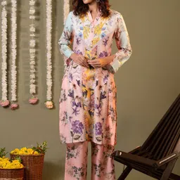 Sangria Floral Printed Pure Cotton Straight Kurta With Trouser-picture-22